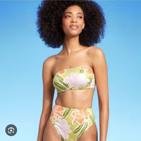 * NWT Shade & Shore XL (16) Ribbed High Waist Floral Bikini Swim Bottom Tropical - Picture 4 of 6